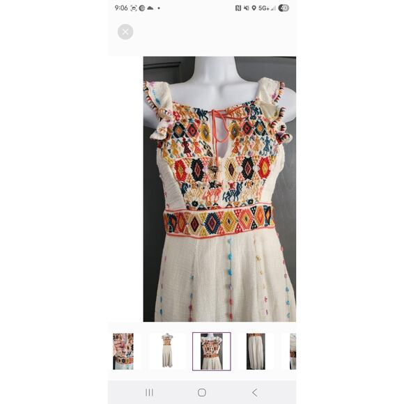 Anthropologie Maeve Llama Artisan Embroidered Midi Peasant Dress Sz 2 Boho - Picture 5 of 8